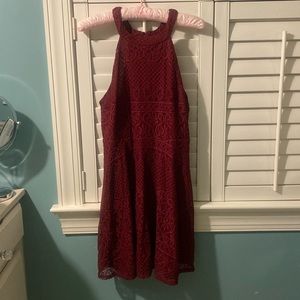Juniors Lacey cranberry colored dress. Brand is Rewind in size L. Worn once.